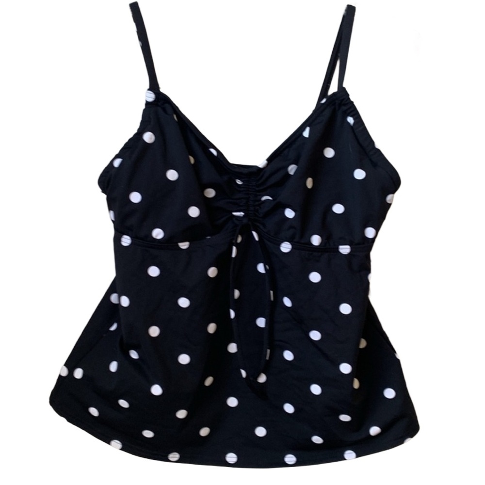 LANDS’ END Women’s Black with White Polka Dot Swim V-neck Tankini Top Size: 8
